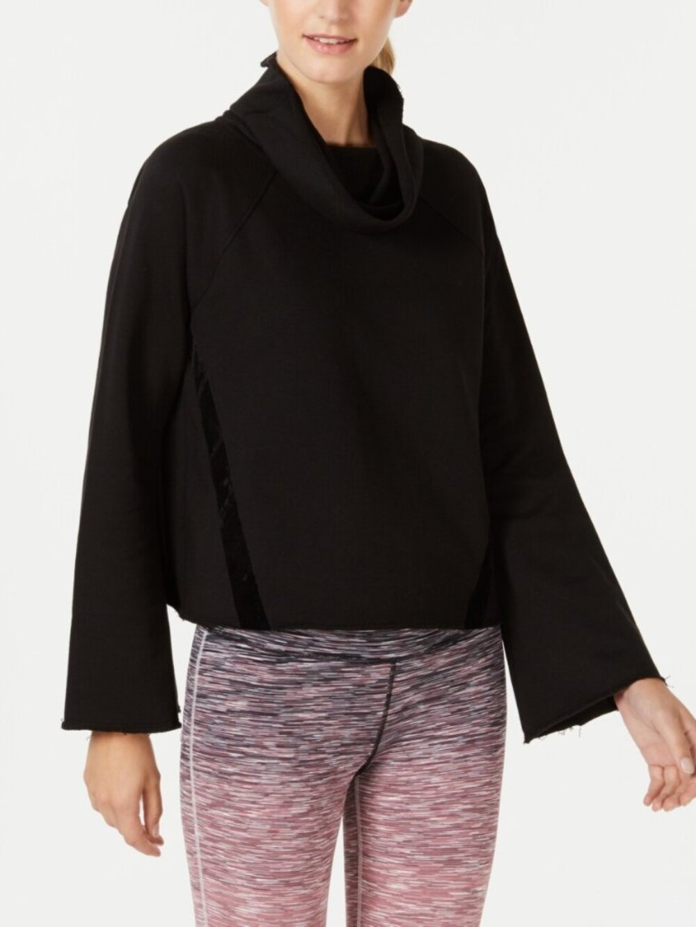 Ideology Womens Activewear Cowl Neck Velour Trim Top